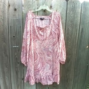 Suzanne Betro Dress Womens Plus Sz 2X Pink Floral Print Long Sleeve Square Neck